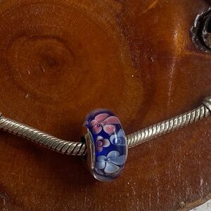Authentic Pandora MURANO blue and rose silver charm